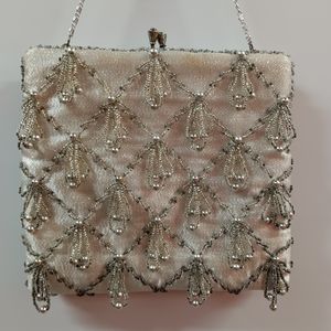 Walborg Vintage Beaded Metallic Evening Mini Bag w/ Silverplate Frame + Clasp
